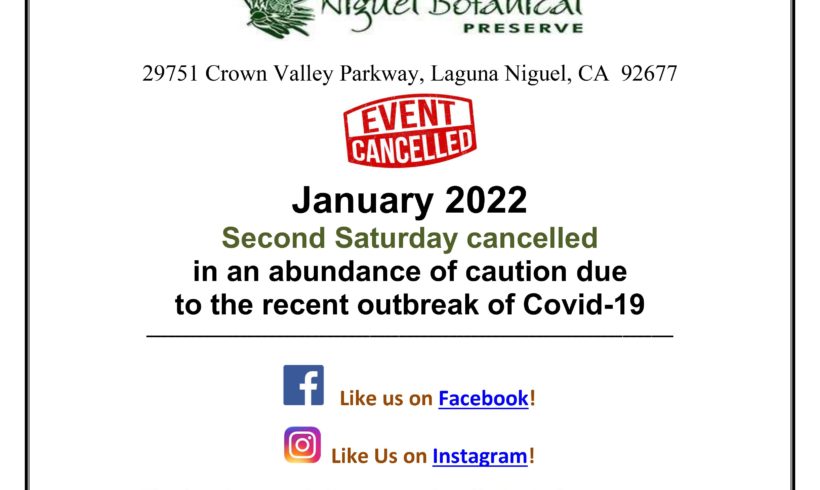 Second Saturday January Event Cancelled