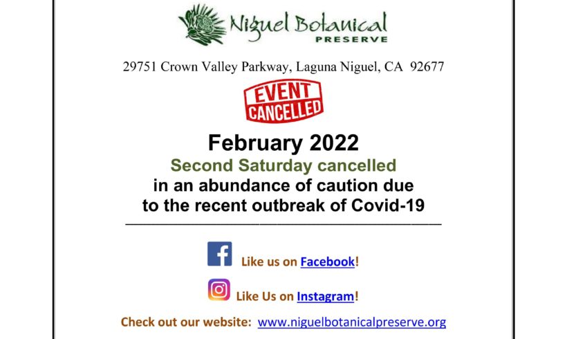 Second Saturday February 2022 Event Canceled