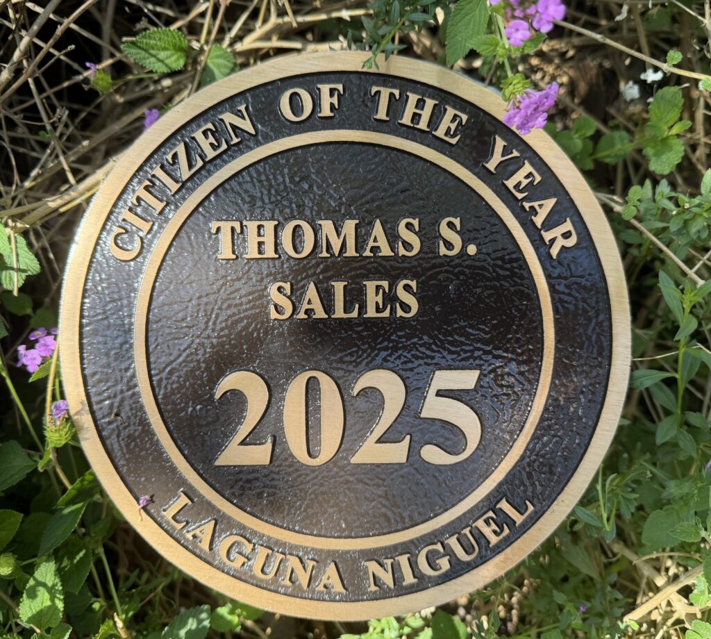 Citizen of the Year plaque, Thomas S. Sales, 2025, Laguna Niguel